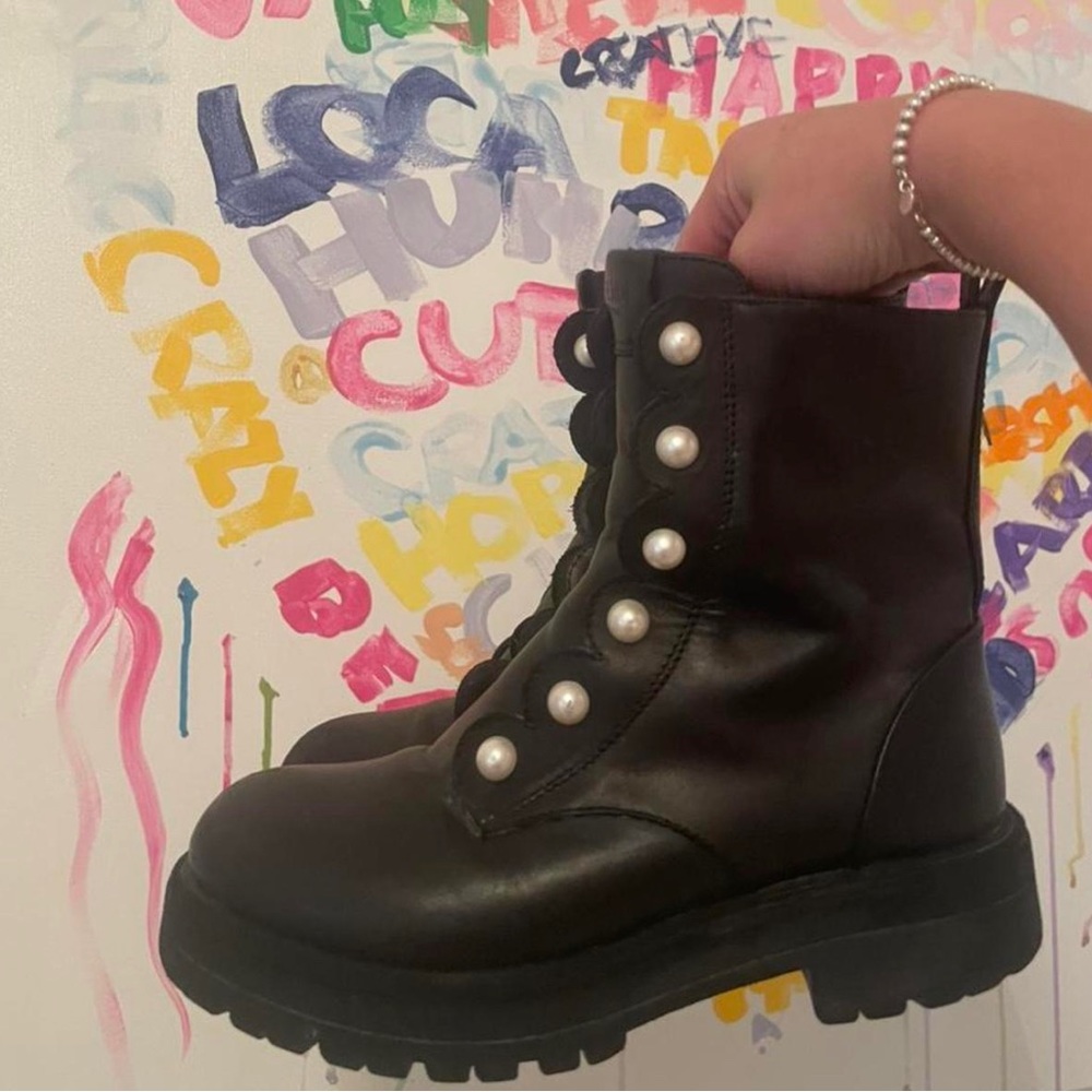 Black Fendi Boots With Pearls Kids